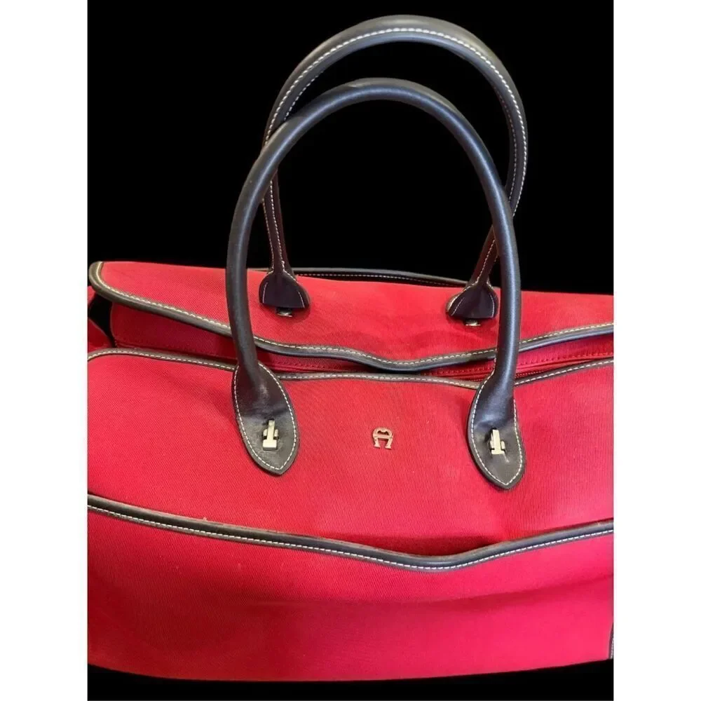 Etienne Aigner Medium Duffel Bag Red Zip Top Weekender